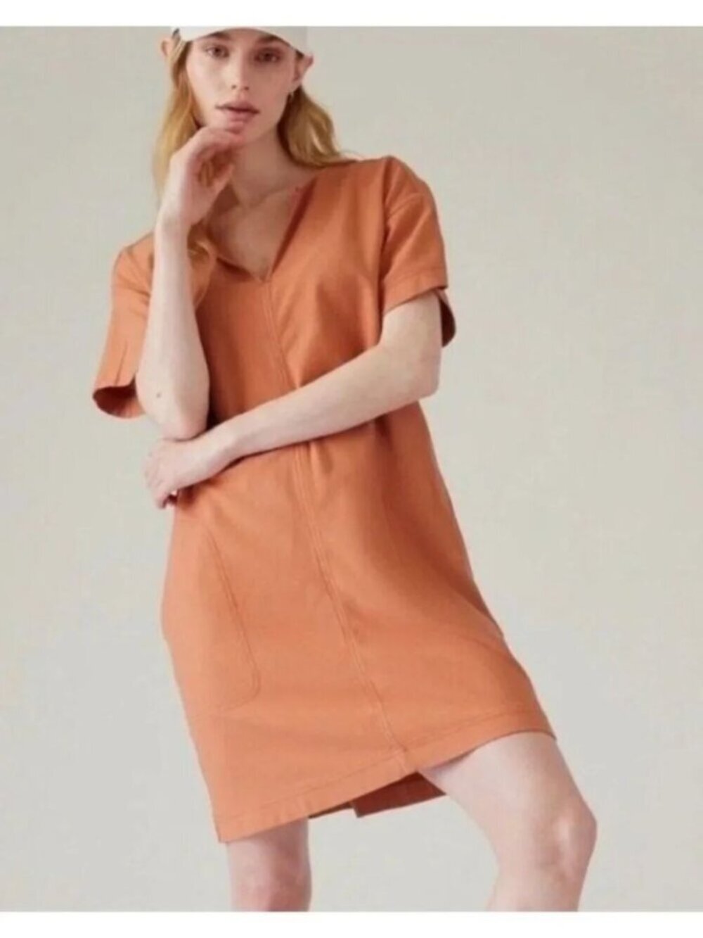 Athleta Farallon Shift Dress Size Small Clay Orange Comfy Travel Athleisure